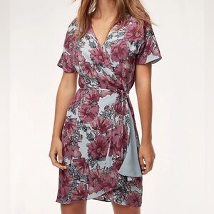 Babaton Wallace Dune Blue & Purple Mini Wrap Dress NWT